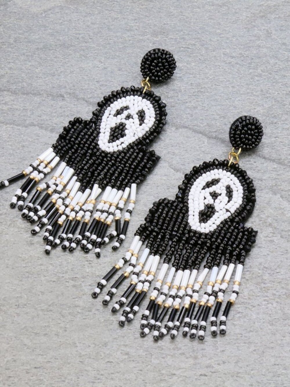 4" Halloween Scream Movie Serial Killer Skull Seed Bead Statement Gift Earrings